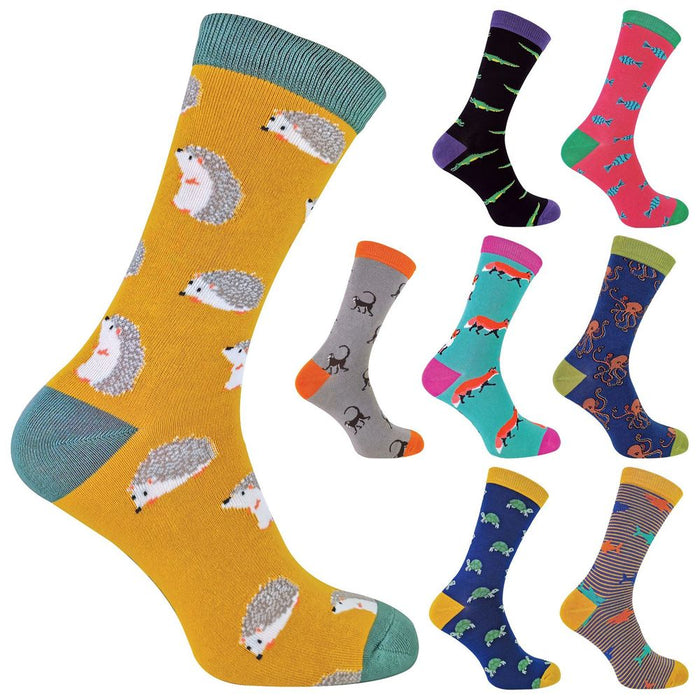 Mr Heron Animal Socks - Fun & Colorful Novelty Gift, Super Soft Bamboo, Colored Toe & Heel - 6-11 UK