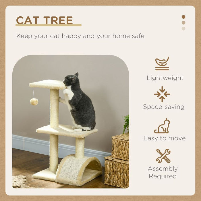 Premium 72cm Cat Tree Climbing Tower - Sisal Scratching Post - Cream White