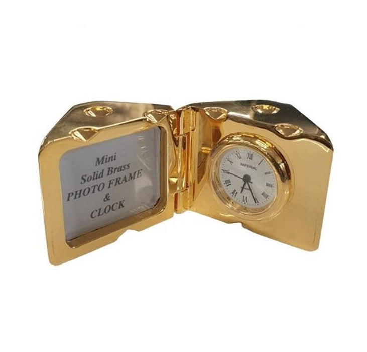 Premium Gold Plated Miniature Clock - Solid Brass, Dice Design - CLEARANCE SALE: RE-BATTERY