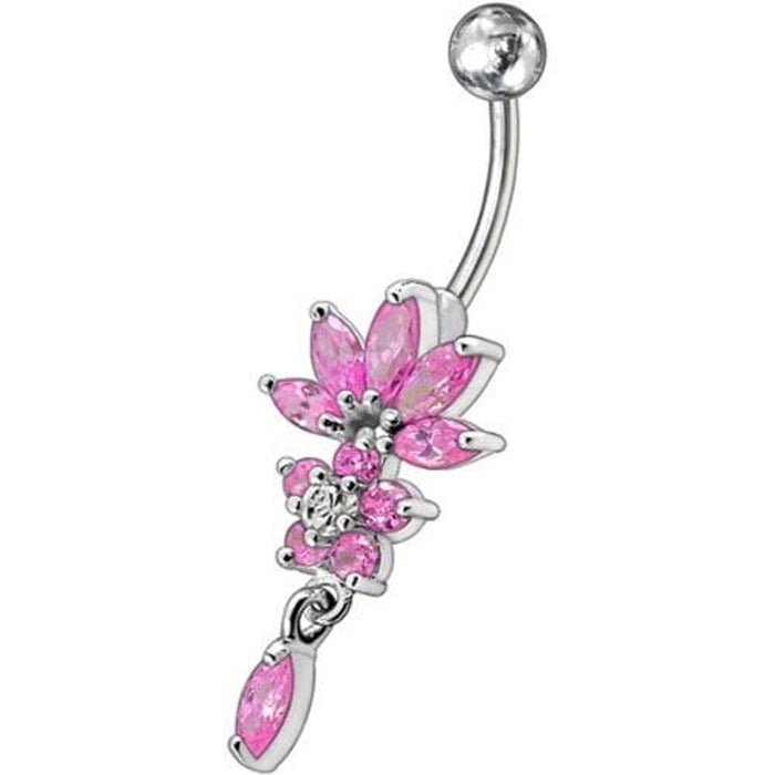 Flower Jeweled Dangling Belly Button Ring