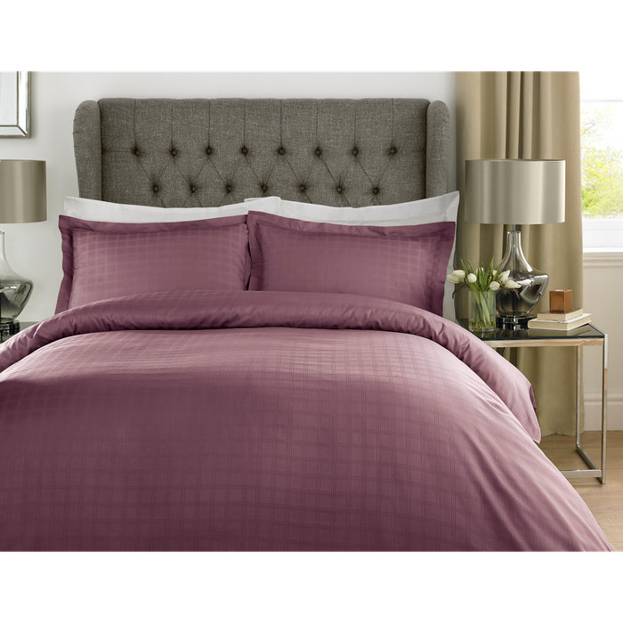 400TC - 100% Cotton Satin Stripe Check Duvet Set Wine