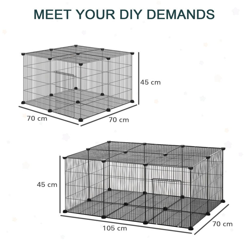 PawHut Pet Playpen DIY Small Animal Cage Metal Fence with Door, 22 Pieces, for Bunny Chinchilla Hedgehog Guinea Pig