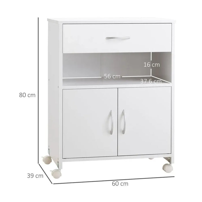 Rolling Printer Stand Vertical File Cabinet w/ Drawer Double Door Cabinet White