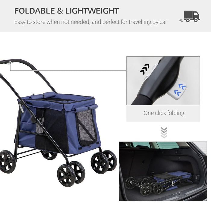 PawHut One-click Foldable Pet Stroller w/ Mesh Windows, for Small Pets - Blue