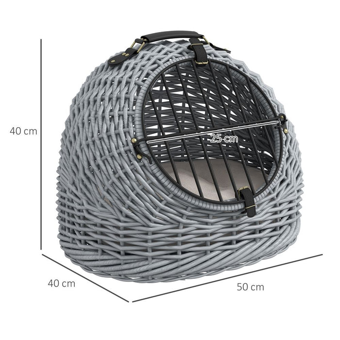 Luxury Wicker Cat Basket - Portable & Comfortable Cat Bed - Grey