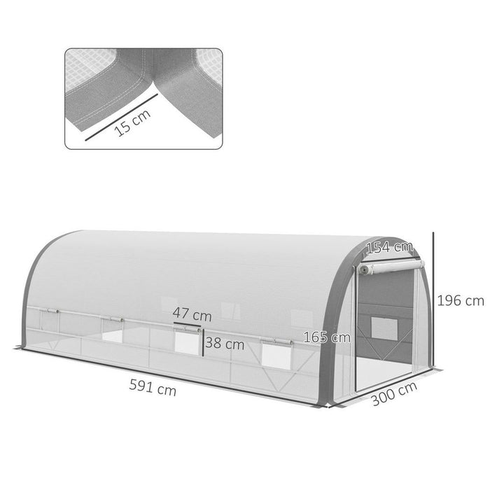 Premium 6x3m Upgraded Polytunnel Greenhouse w/ Mesh Door & Windows, 15 Plant Labels