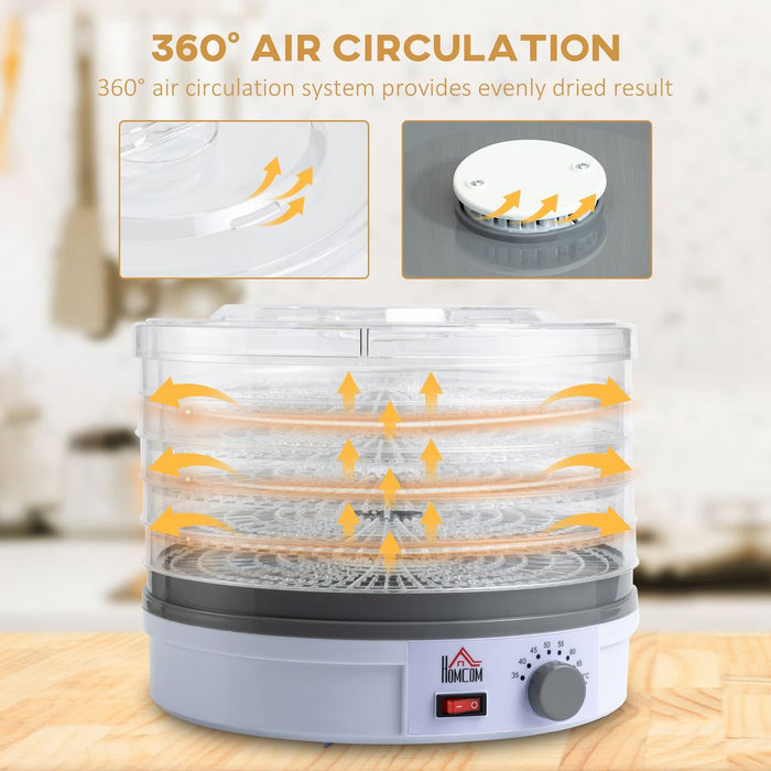 5 Tier Food Dehydrator 245W Stainless Steel Food Dryer Machine Timer LCD White