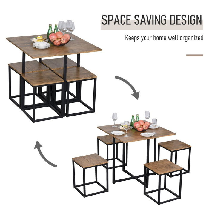 Stylish 5-Piece MDF Dining Set w/ Stools - Black/Brown - High Quality