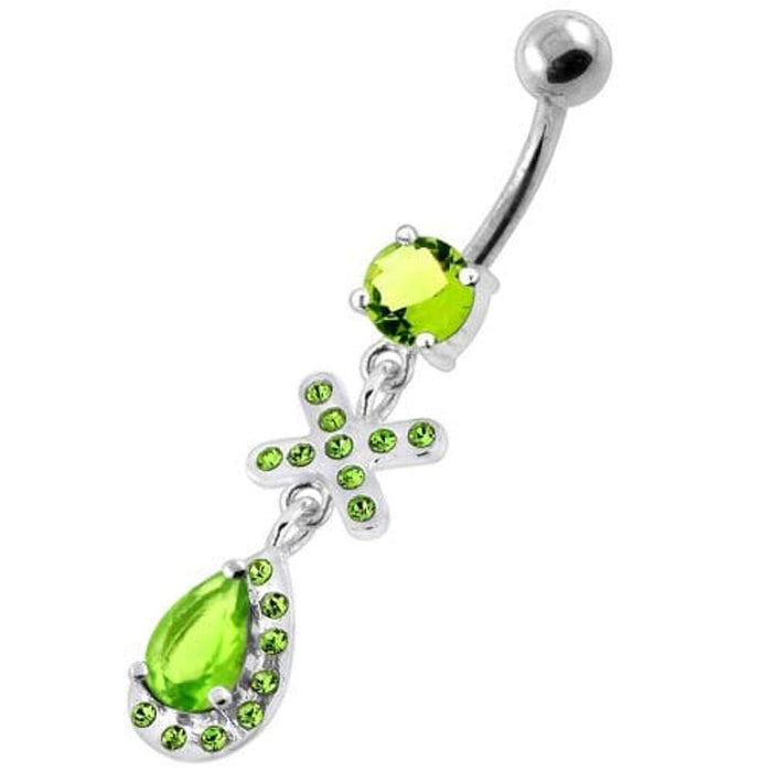 925 Sterling Silver Multi Jeweled Tear Drop Navel Belly Piercing