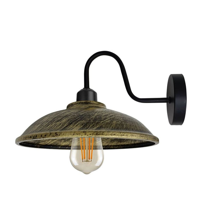 Vintage Brushed Brass Wall Light Fixture | Black Wall Sconce E27 Socket | Swan Neck Hemisphere Shade | Dimmable