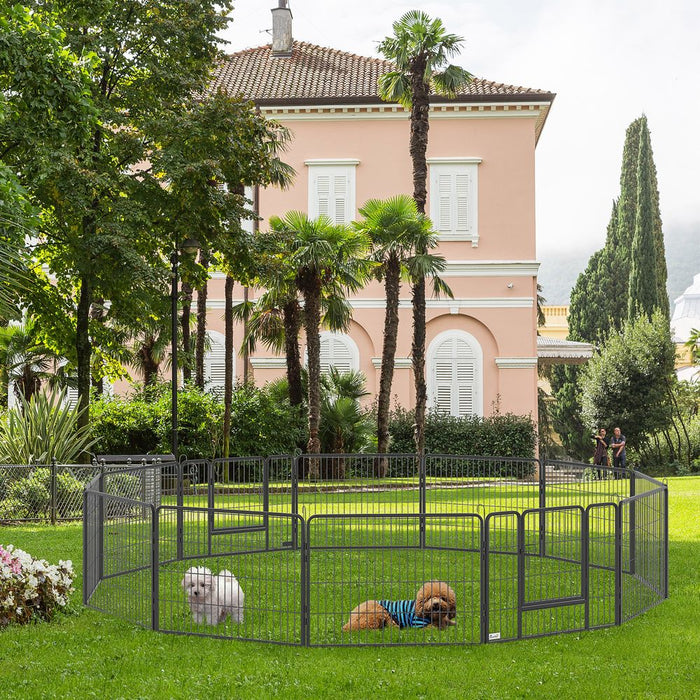 12 Panels Pet Playpen, Heavy-Duty Dog Fence DIY Design w/ Doors, 80 x 60 cm