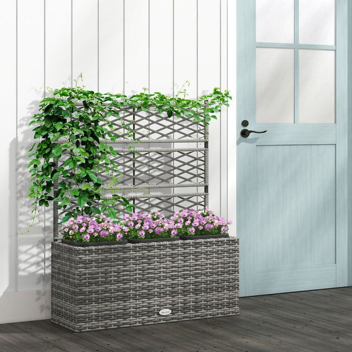 Outsunny Rattan Planter Box w/ Trellis - Flower Raised Bed, 84x30x107cm