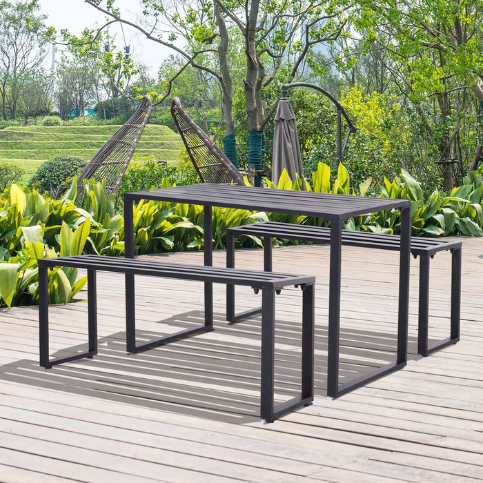 Premium Outsunny 3-Pc Metal Table & Bench Set - Black | Superior Quality Guaranteed | Transform Your Garden Instantly