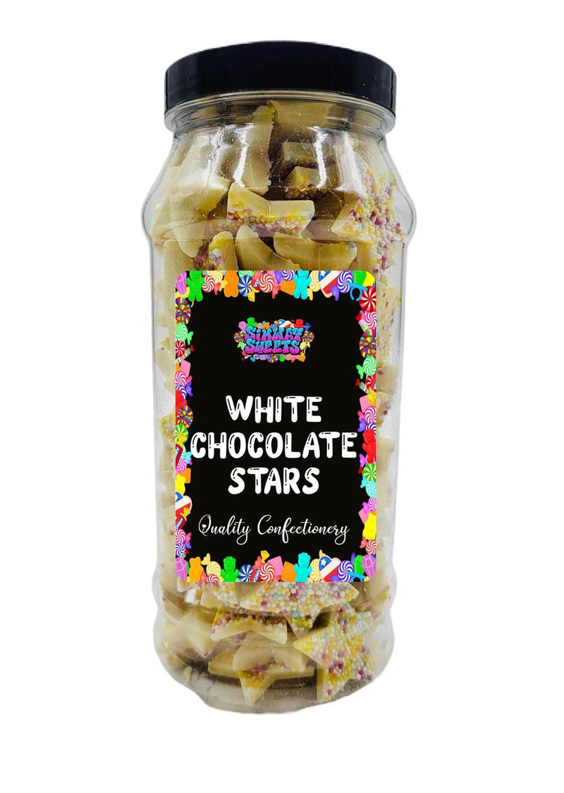 Delicious White Chocolate Stars Gift Jar - Retro Sweets, Jazzies, Snowies, Jazzles - Free Delivery