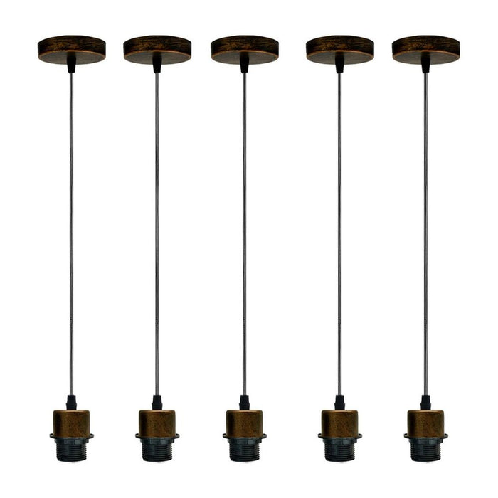 5-Pack Industrial Brushed Copper Pendant Light, Addable E27 Lamp Holder