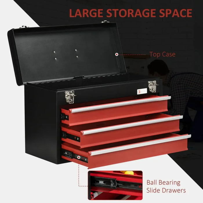 Lockable 3 Drawer Tool Chest - Heavy-Duty, Compact Design - 51cmx22cmx32cm