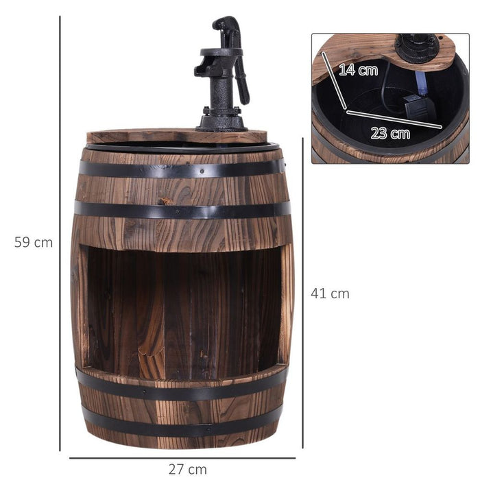 Outsunny Wood Barrel Pump Garden Fountain Water Feature