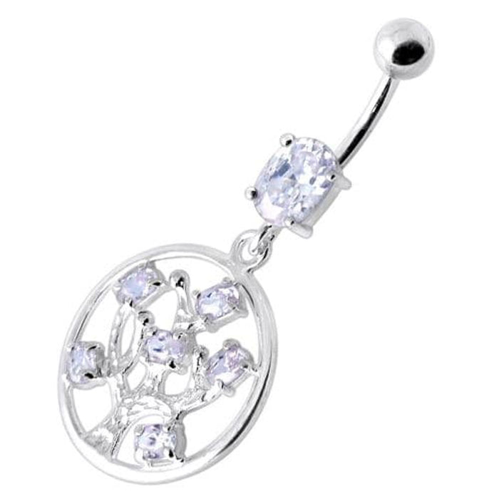 Jeweled Dangling Round Frame Belly Bar