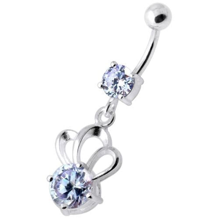 Single Jewel Bow Silver Navel Banana