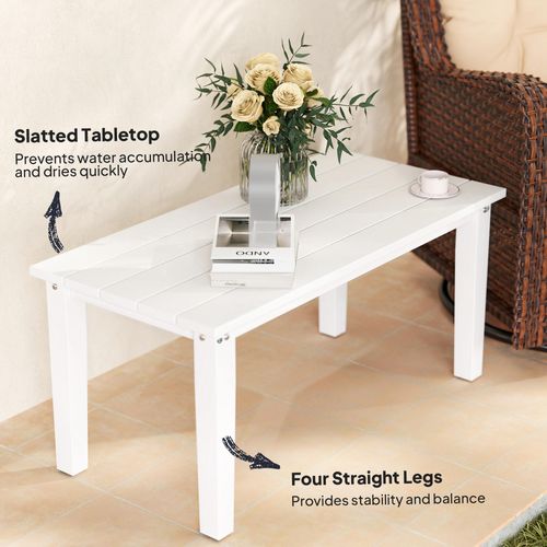 Outsunny HDPE Rectangle Garden Coffee Table, Slatted Outdoor Table, White