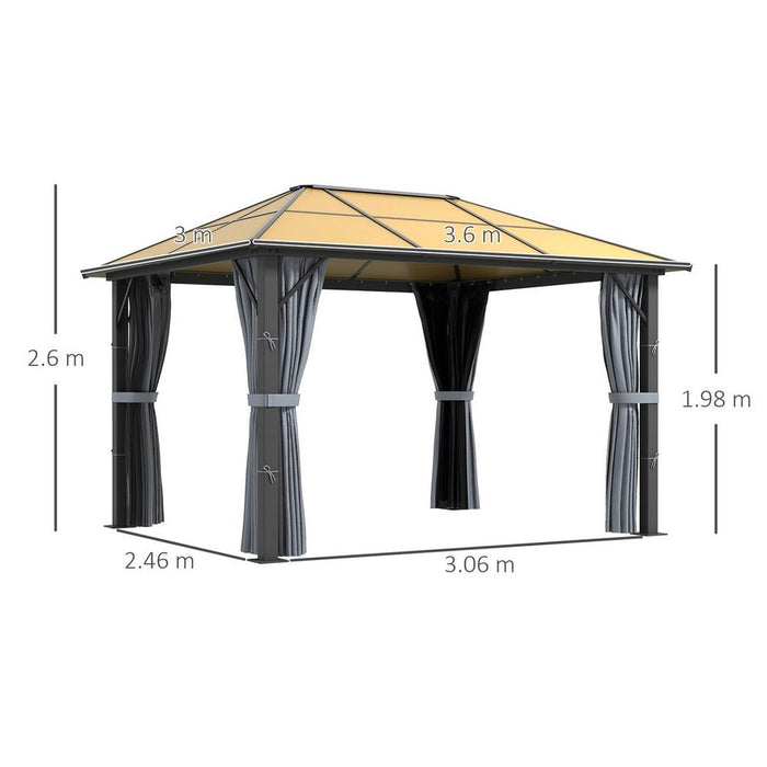 Ultimate Protection Outsunny Hardtop Gazebo 3x3.6m w/ Curtains, Aluminium Frame