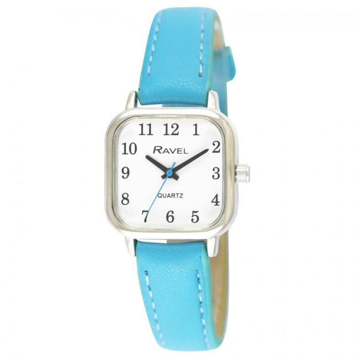 Ravel Ladies Cushion Shaped Brights Leather Strap Watch  Bright Blue