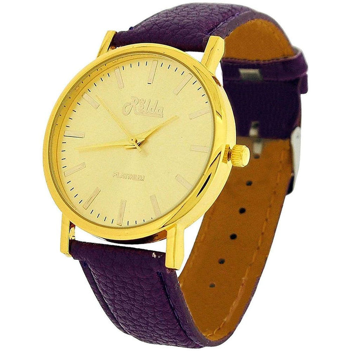 Relda Women Analogue Jumbo Gold Dial & Leather Purple Strap REL62