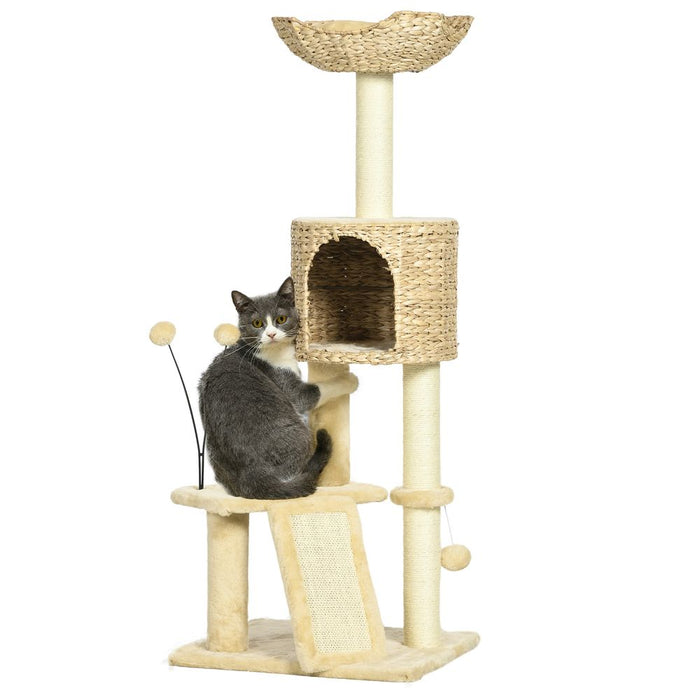 Ultimate Cat Haven: 116cm Cat Tree Tower with Scratching Post & Ball Platform - Beige