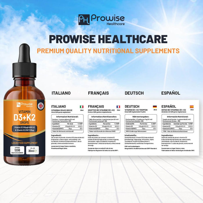 High Strength Vitamin D3 + K2 Orange Liquid Drops I Easy to Take I Bones, Immune System I 30ml