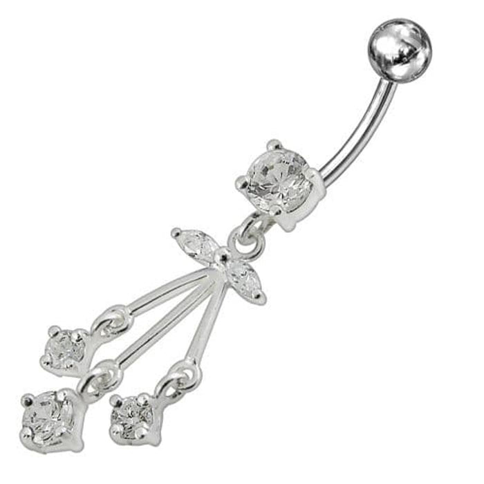 Fancy Silver Dangling Navel Banana Bar Ring