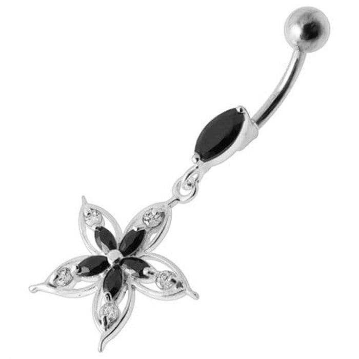 Fancy Star Jeweled Silver Dangling Belly Ring