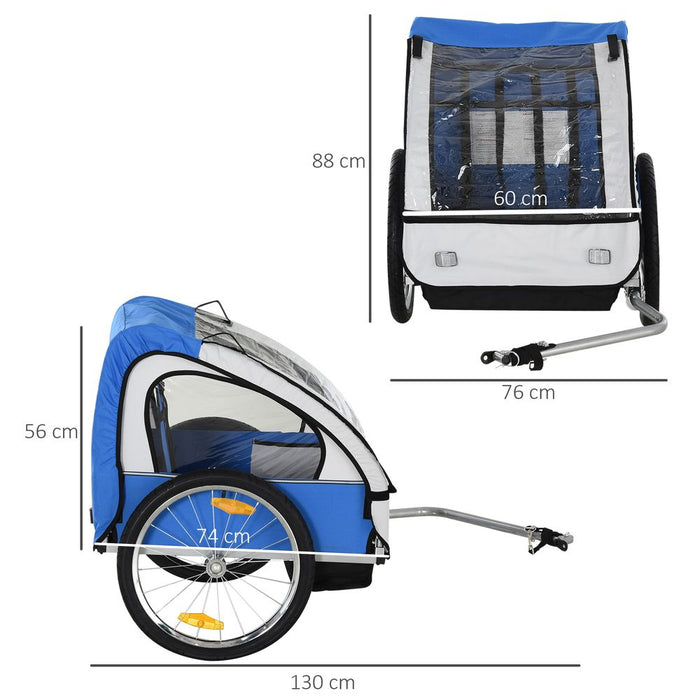 High-Quality 2-Seat Child Bike Trailer | Steel Frame | Seat Belt | Blue