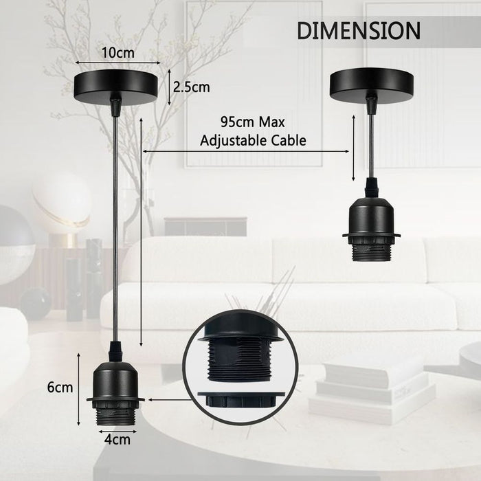 Industrial Chrome Pendant Light - 5 Pack, E27 Lamp Holder Set, PVC Cable. Add Lampshade. UK Holder. High-Quality.