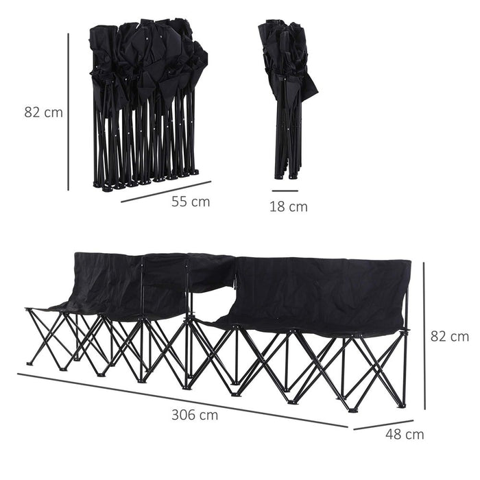 Outdoor 6-Seat Folding Bench with Cooler Bag - Black Outsunny