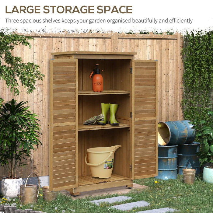 Wooden Garden Storage Shed Unit, 3-Tier Shelves Tool Cabinet Organizer