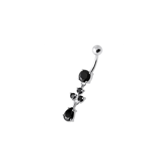 Tri Round Jeweled Dangling Silver Belly Bar