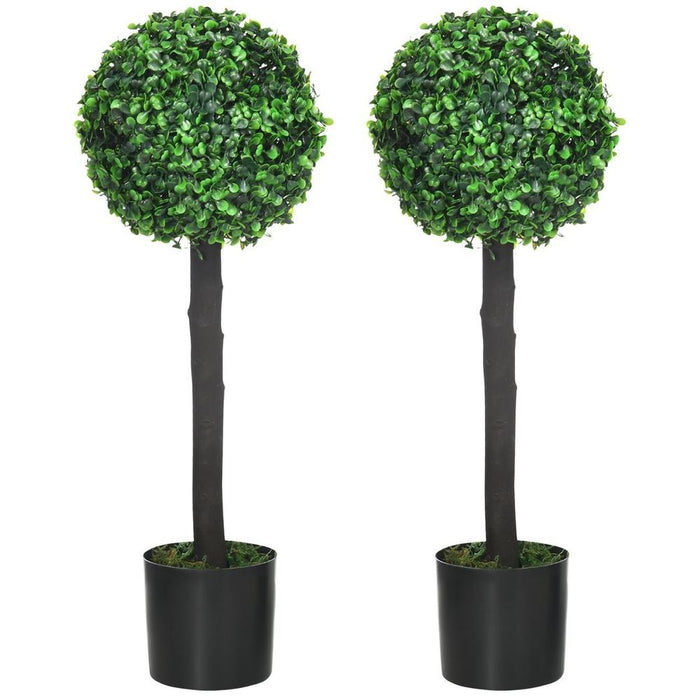 HOMCOM 2 Potted Artificial Boxwood Ball Trees, 60cm - Realistic Colors & Textures, Zero Maintenance