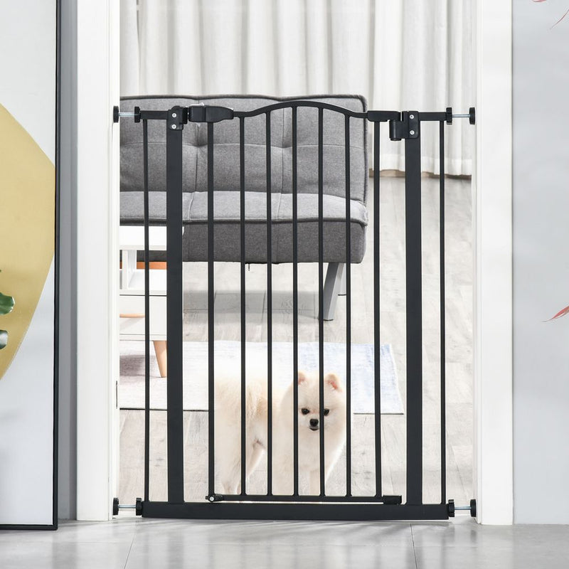 PawHut Pressure Fit Dog Stair Gate No Drilling Safety Gate Auto Close for Doorways, Hallways, 74-80cm Adjustable, 78cm Tall, Black
