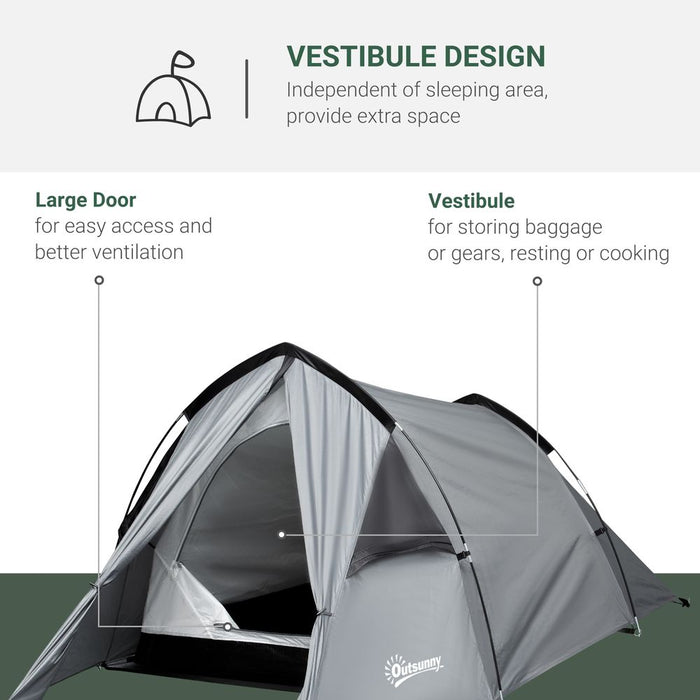 Outsunny 2-Man Camping Dome Tent with Porch, Mesh Window & Double Layer - Hiking, Outdoor, High Quality