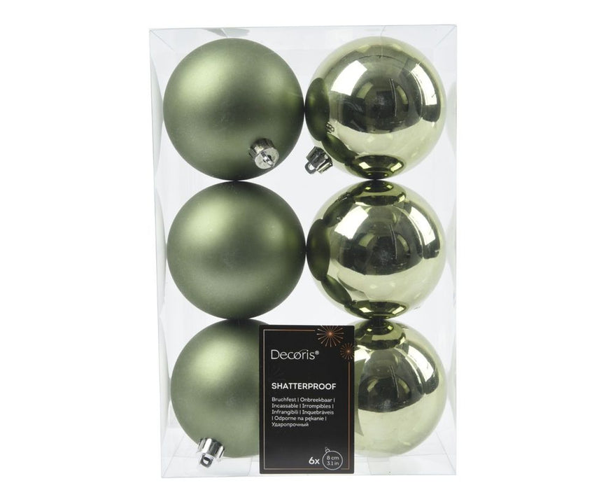 Shatterproof Rosemary Green Bauble  8cm Pack of 6 - Christmas