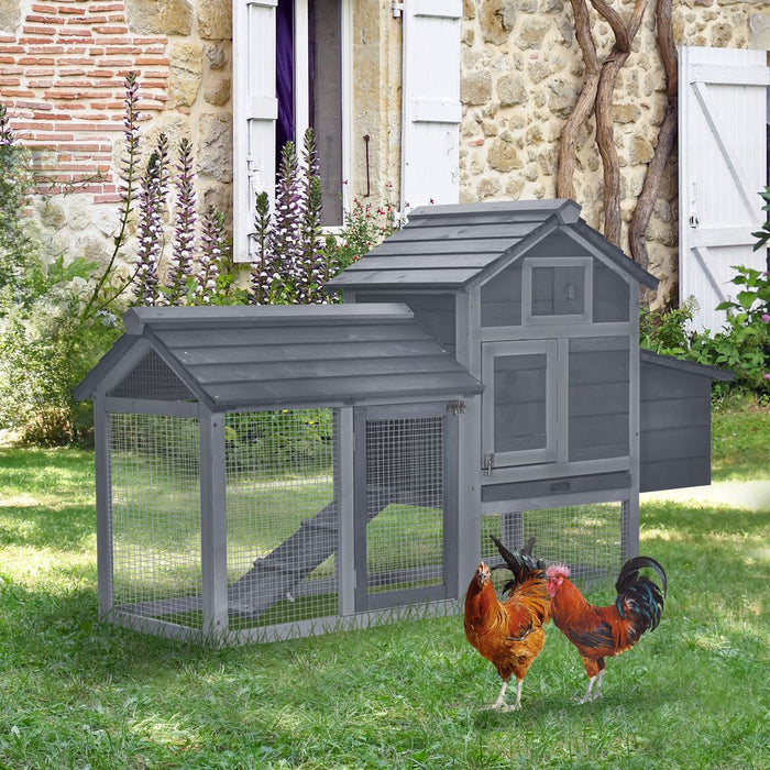 Pawhut Small Chicken Coop Hen Cage Nesting Box W/ Outdoor Run 150.5X54x87 Cm Grey