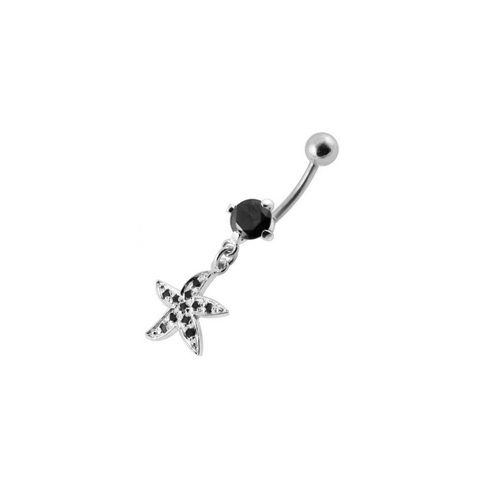 Jeweled Silver Fancy Star Dangling SS Banana Belly Ring 