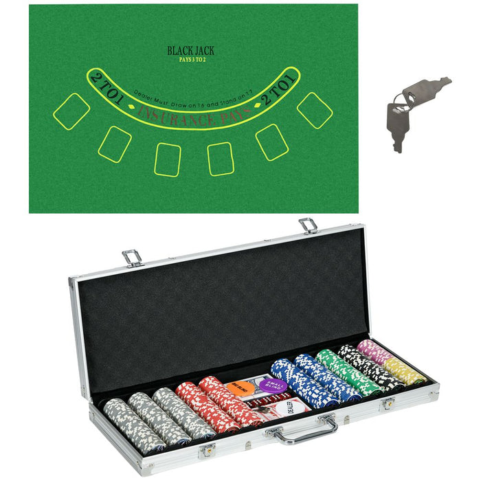 Poker Chip Set - 500-Piece with Mat, Case & Cards - Professional-Feel, Portable & Organized - Perfect for Casino Nights & Game Parties