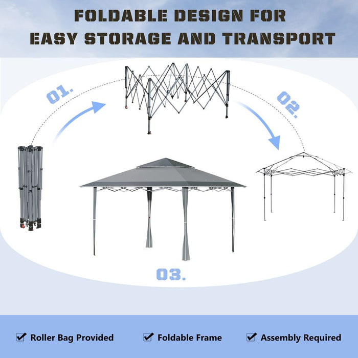 Premium Dark Grey Pop-Up Gazebo: Double Roof, Steel Frame, Roller Bag - Ideal for Outdoor Parties!