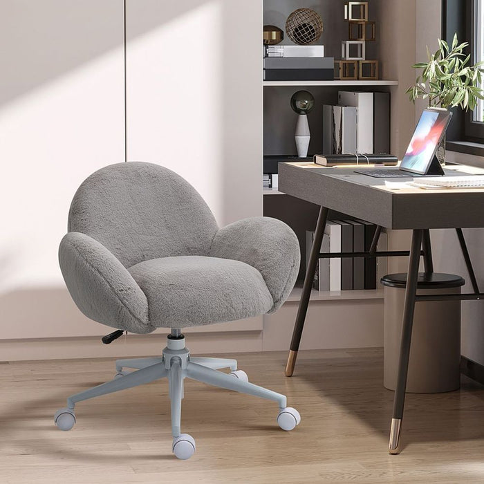 Fluffy Grey Leisure Chair-Office Chair w/ Backrest & Armrest-Best Quality