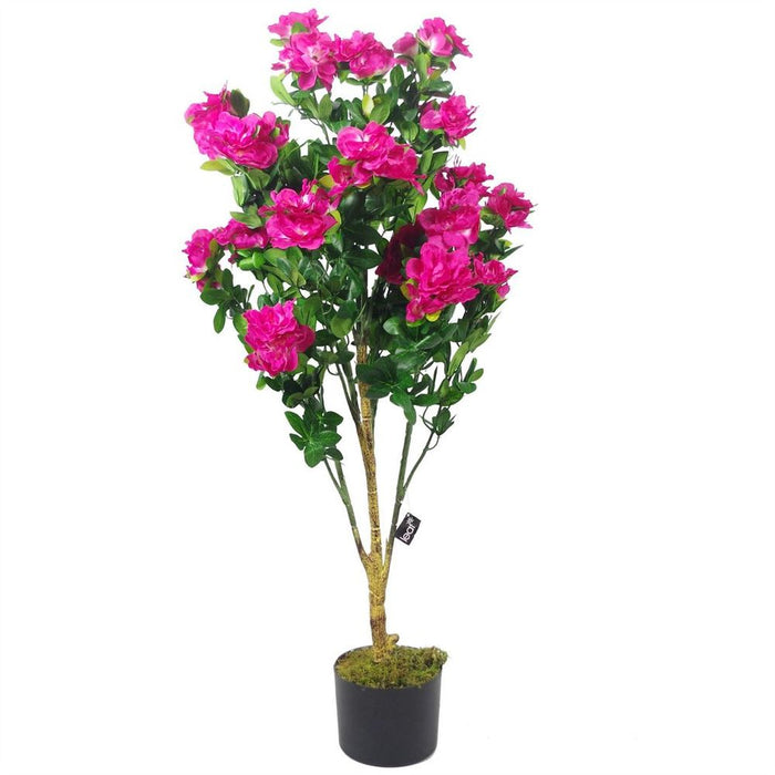 Realistic 100cm Pink Azalea Potted Plant w/ Gold Metal Planter