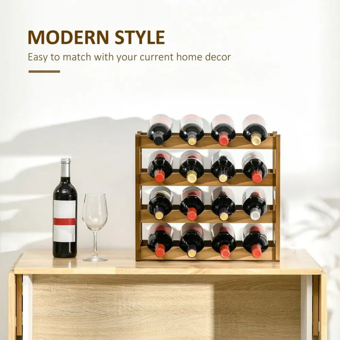 Bamboo Wine Rack - 16 Bottles, 4-tier Display, Countertop Storage Shelves