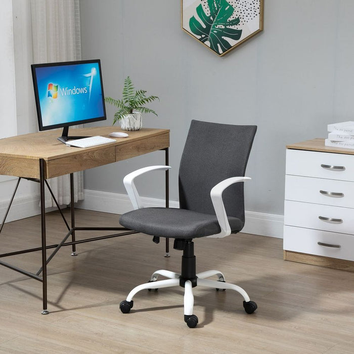 Dark Grey Linen Swivel Office Chair - Adjustable Height, Ergonomic, Comfortable - Home Study Task Chair