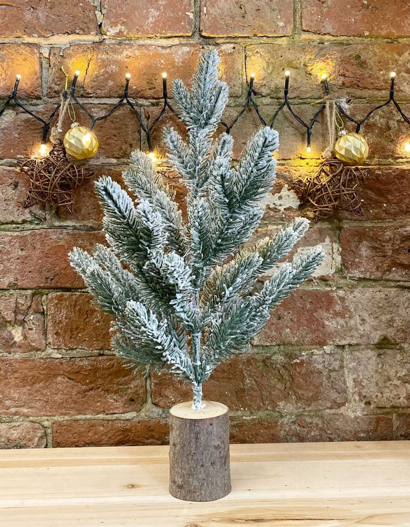 Frosted 43cm Christmas Tree in Log Base - Small Size