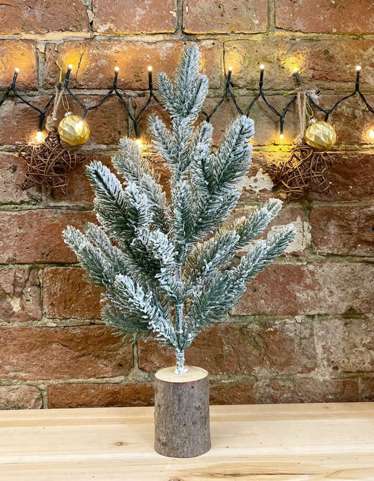 Frosted 43cm Christmas Tree in Log Base - Small Size